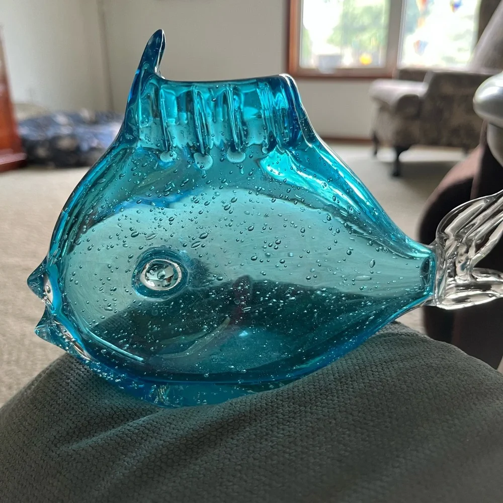 Blue Glass Fish Aquarium Decor